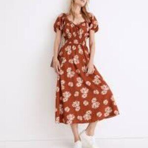 NWOT Madewell Linen-Blend Sophia Midi Dress, Rusty Torch, Size XS